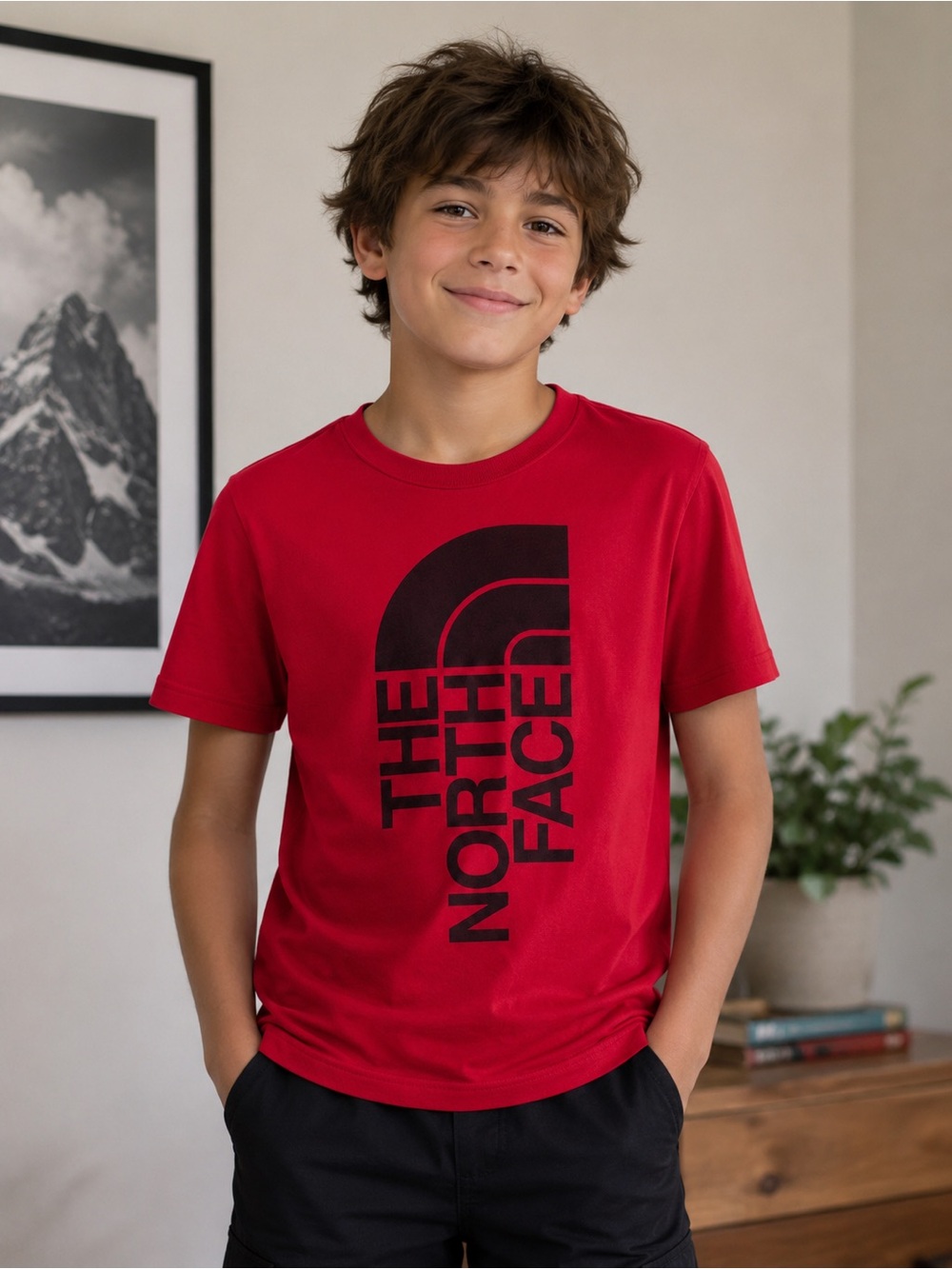 The North Face Boys Red Logo Graphic T-Shirt Youth M (10/12) 100% Cotton Outdoor
